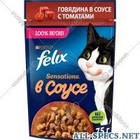 Felix Корм для кошек «Felix Sensations» говядина в соусе с томатами, 75 г